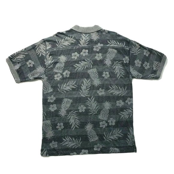 Tommy Bahama Polo T-Shirt Tropical Hawaiian Short Sleeve Stripe Gray Heavy L - Picture 2 of 12